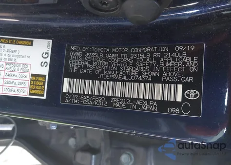 2020 Toyota Corolla Le из США, поврежденный, VIN JTDEPRAE4LJ074374